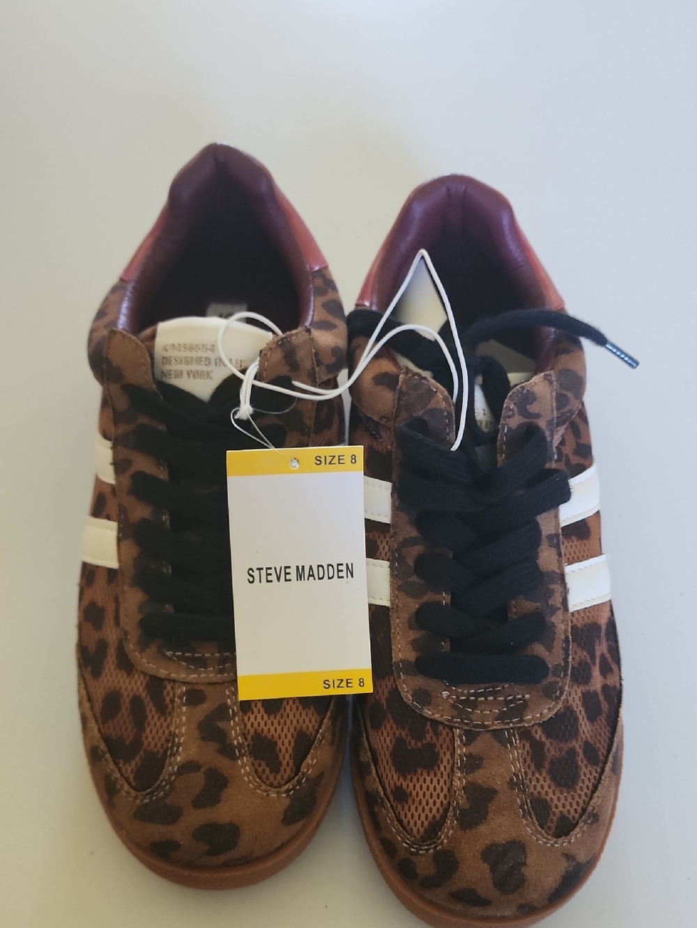 Steve Madden Men’s Leopard-Print Sneakers with White Stripes